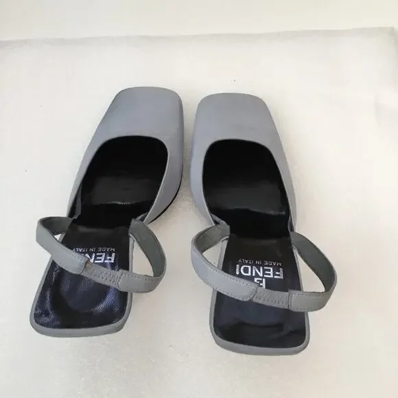 Authentic Fendi Blue Square-Toe Slingback Heels - Picture 4 of 8